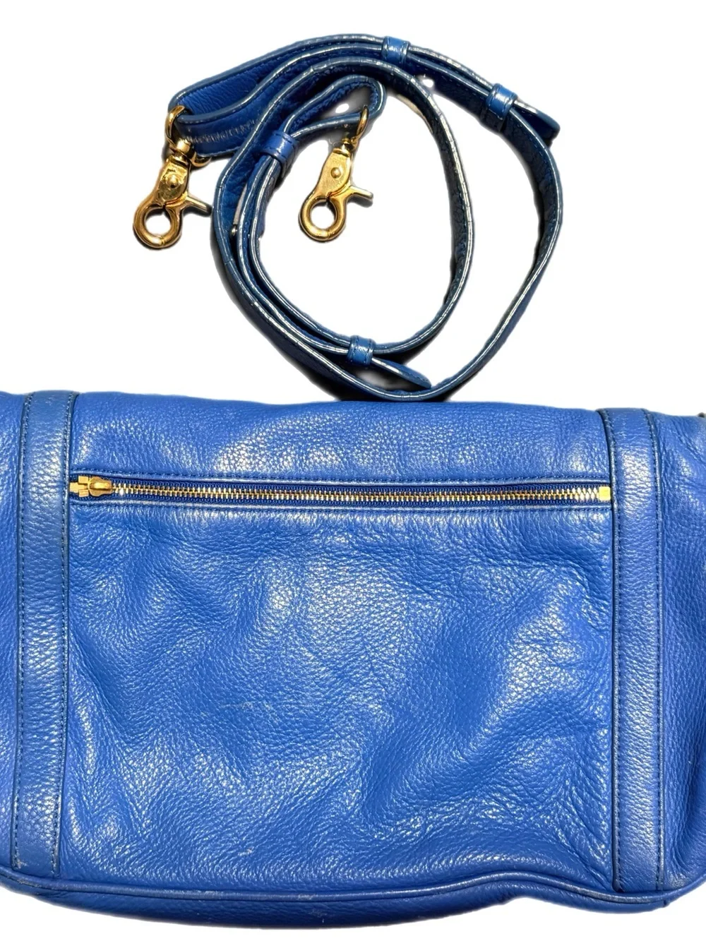 TORY BURCH Bright Blue Pebbled Leather 2 Way Shoulder Bag with Gold Logo - Picture 5 of 16